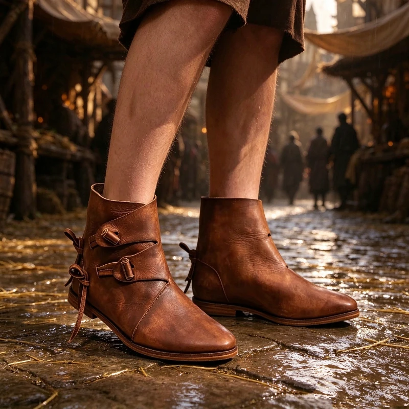 Retro Medieval Renaissance Royal Prince Role Play Men's Costume Shoes Cosplay Bandage Ankle Boots Party Knight Footwear