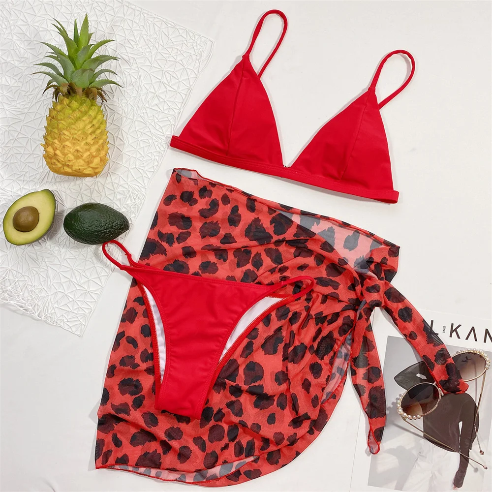 

Sexy Leopard Bikini Cover Up Hot Red Swimsuit Thong Vacation Swimwears Women Backless Bathing Suit Beach Outfit Bikinis De Mujer