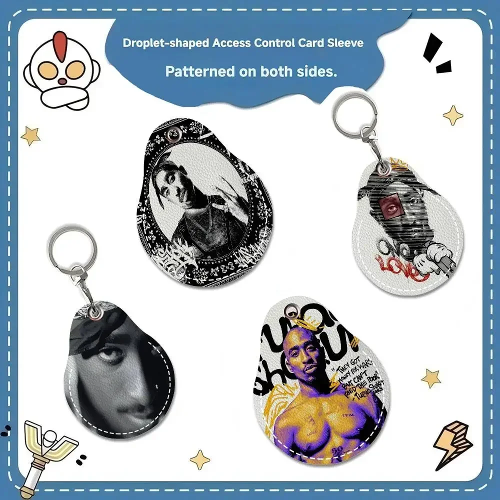 R-Rapper-2pac Rebellious-Legendary Leather access card holder, water drop keychain, bus card elevator induction protective cover
