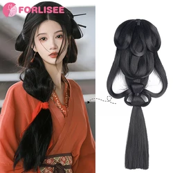 FORLISEE Synthetic Warring States Robe Wig Headdress Wei And Jin Style Bun Ancient Costume Back Hair Press Hair Bag Hanfu Wig