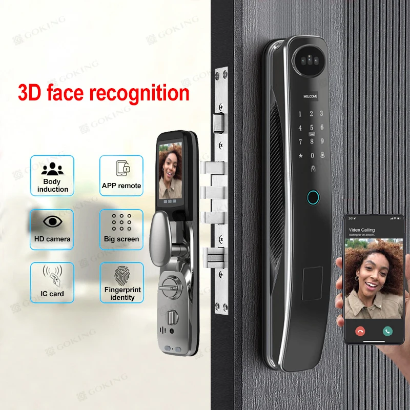 3D Face Detection Recognition Wood Door Lock, Smart Video Call Intercom, Tuya App, câmera para casa