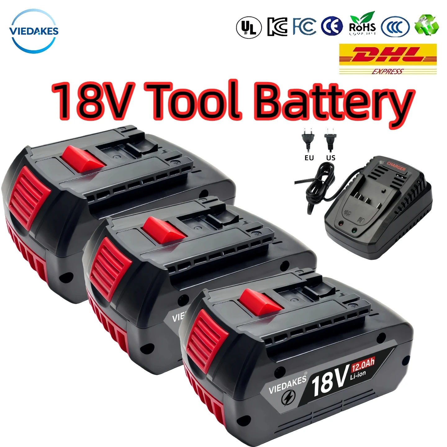 

Viedakes Original 18V 8Ah Battery 18650 Lithium for Bosch Power Tools BAT609 BAT618 GBA18V80 배터리
