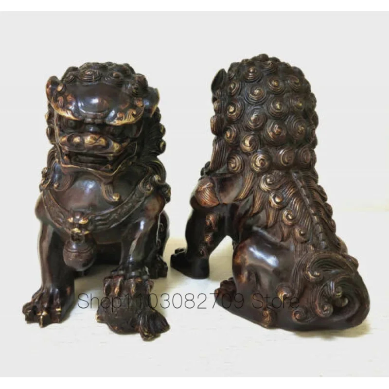 

Vintage old Bronze Lions Door Fengshui Guardion Foo Fu Dog Lion Statue Pair