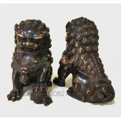 Vintage old Bronze Lions Door Fengshui Guardion Foo Fu Dog Lion Statue Pair