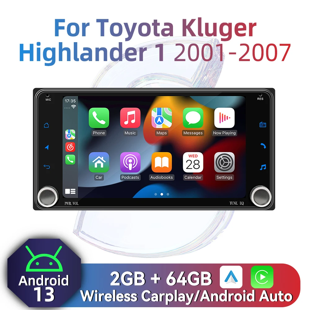 2Din Android Radio Car Multimedia for Toyota Kluger Highlander 1 2001-2007 7