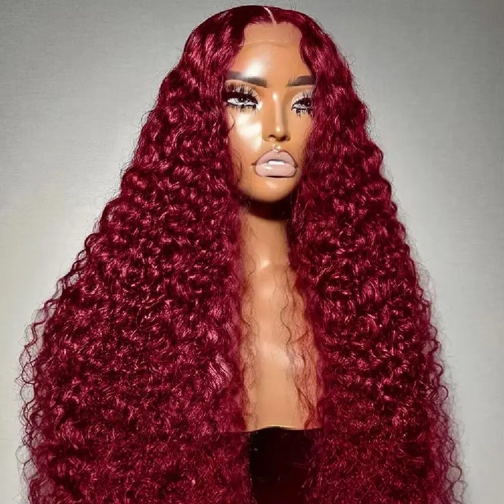 

Парик из натуральных волос 30-32 дюйма, 99J, глубокая волна, 13x4, HD, прозрачный кружевной воротник, 200% плотность, красный, глубокая волна, для чернокожих женщин