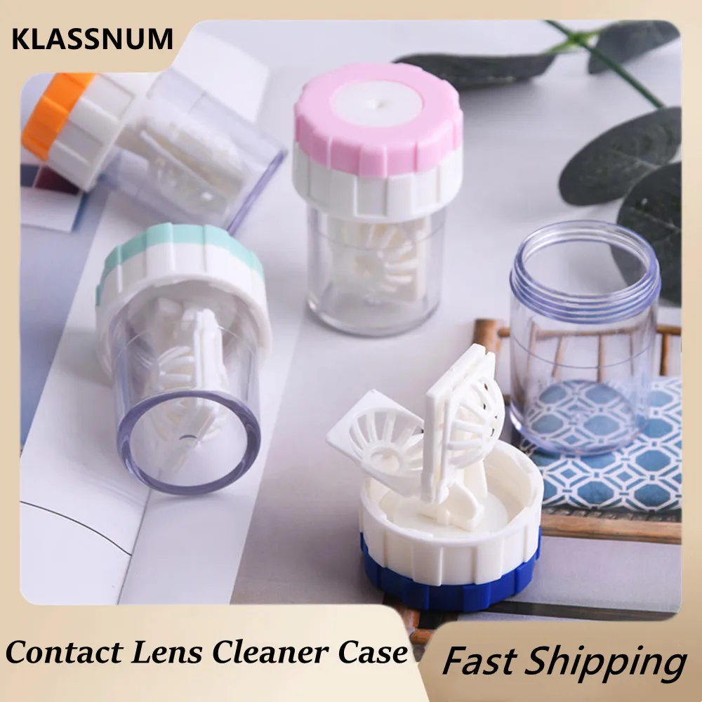 Contact Lenses Cleaning Tools Contact Lens Cleaner Case Box Manual Rotation Type Plastic Container Storage Holder Cleaning Tools