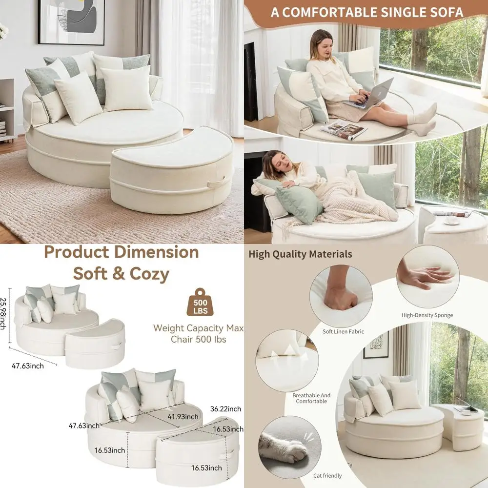 كرسي كبير جدًا مع مسند و5 وسائد، صالة تشيس دائرية مريحة للقراءة الداخلية، كرسي زاوية غرفة المعيشة Readi #1