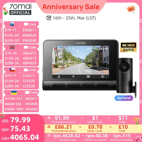 A800S 4K Dash Cam with GPS 70mai