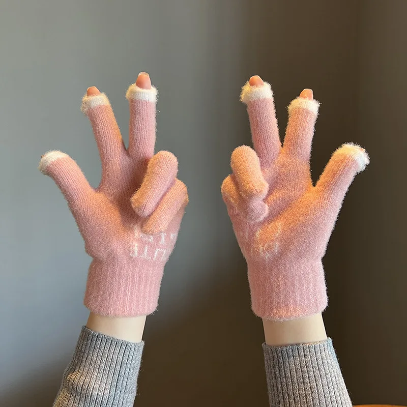 Guantes mullidos de invierno Unisex, manoplas cálidas de punto sin dedos para pantalla táctil, teléfono y niñas, Panda