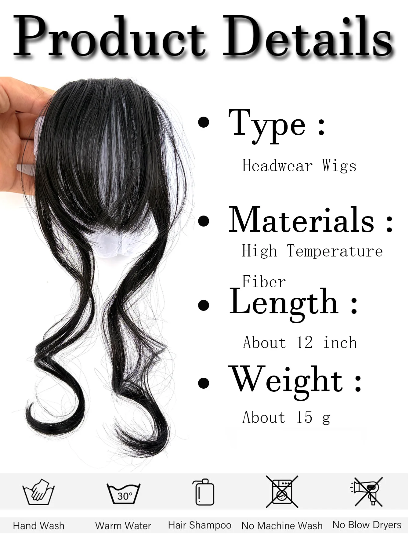 Natural Forehead Hairline Clip on Bangs Curl Air Bangs Synthetic Hairpiece Clip on Front Neat Bangs
