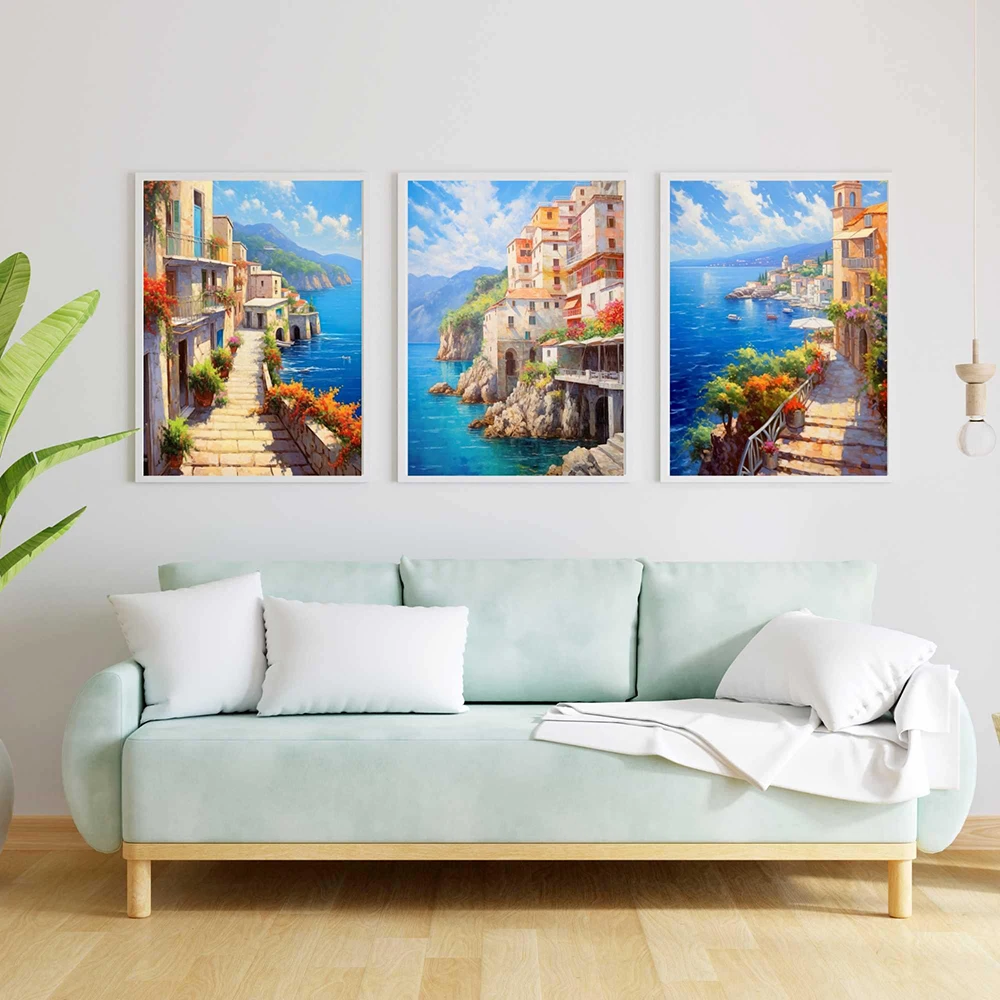 Amalfi Coast Travel Print Italy Poster Mediterranean Art Travel Beach Canavs Painting Nordic Living Room House Decor Pictures