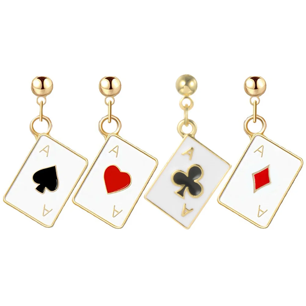 4 قطعة HeartSpade PokerEarrings FashionGirl EarStuds DecorJewelry CreativeDesign SmallSimple EarDrops for Girls TrendyAccessories #4