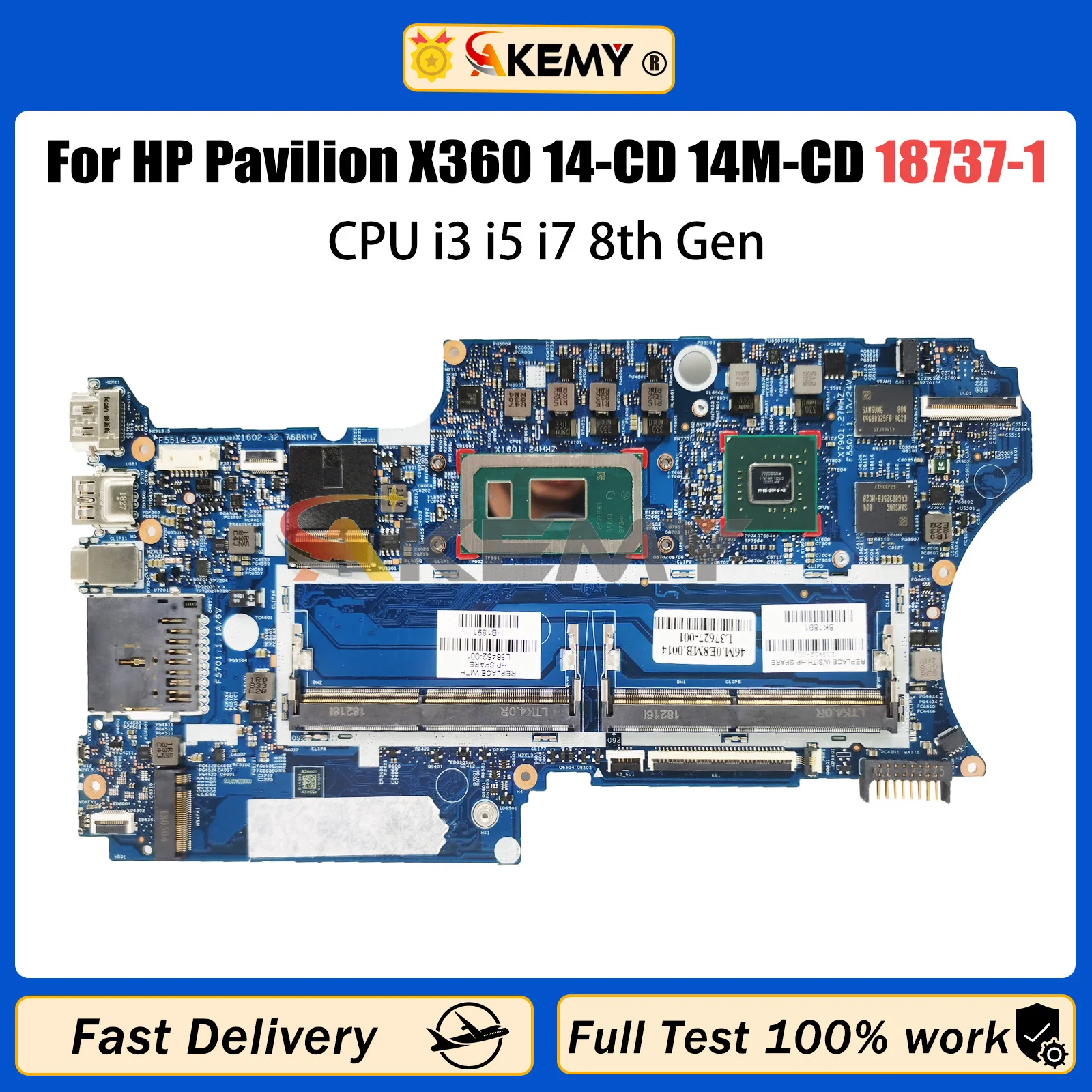 

AKEMY 18737-1 Mainboard For HP Pavilion X360 14-CD 14M-CD L36452-601 L36451-001 Laptop Motherboard With i3 i5 i7 CPU 940MX 2G