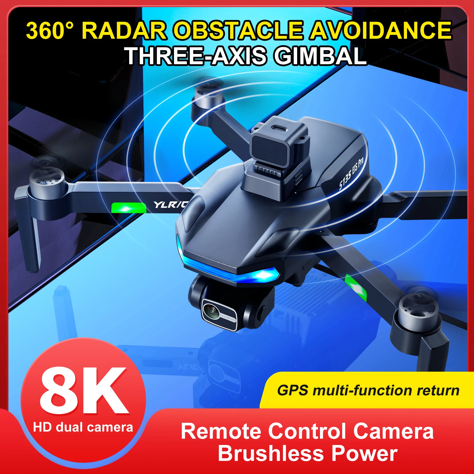 2024 NEW Drone S135 MAX 5G GPS Professional 8K Dual HD Camera 3-Axis FPV Brushless Avoidance Quadcopter Dron S135 Pro Mini Drone