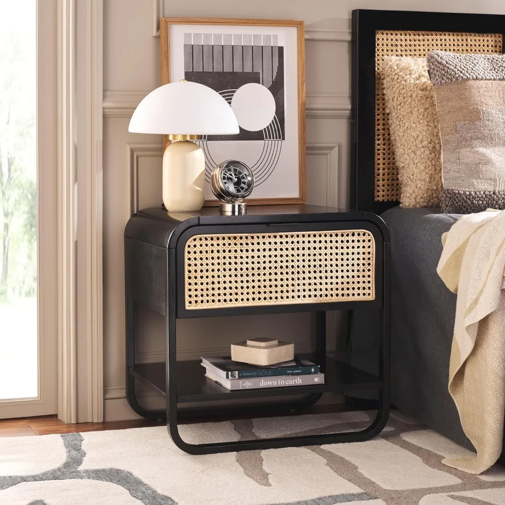 

SAFAVIEH Home Collection Yunis Black/Natural Rattan 1-Drawer Nightstand Bedside Accent Table (Fully Assembled)