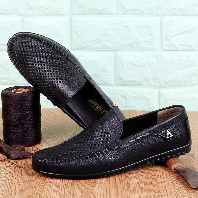 

Мужская повседневная обувь с дышащей однотонной сеткой и круглым носком, элегантная модная дизайнерская обувь 2025 года, классический оригинальный размер 44, мужская кожаная обувь из искусственной кожи