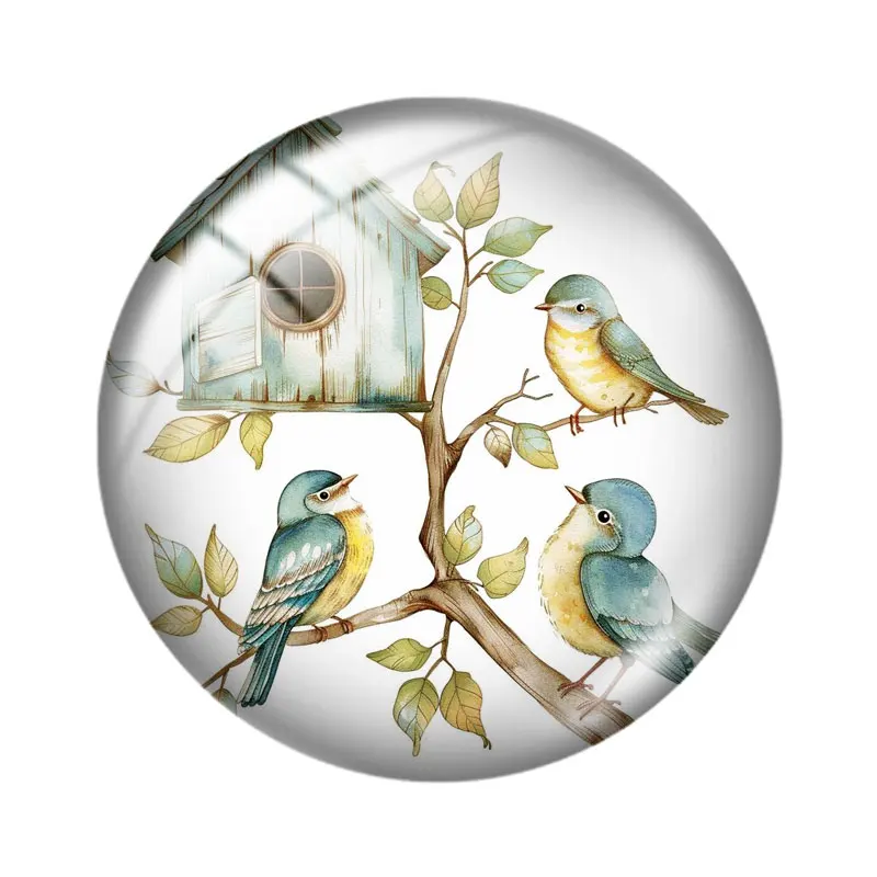 Watercolor Bird House  12/18/20/25mm glass cabochon  bracelet pendant rings for jewelry demo earrings back Making findings