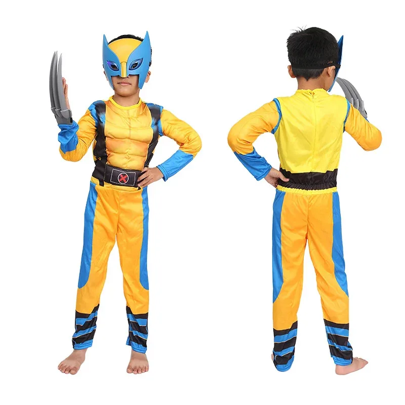 

Wolverine Cosplay Costume Kids Superhero Wolverine Muscle Cosplay Mask Claws Outfits Halloween Costume Children Birthday Gift