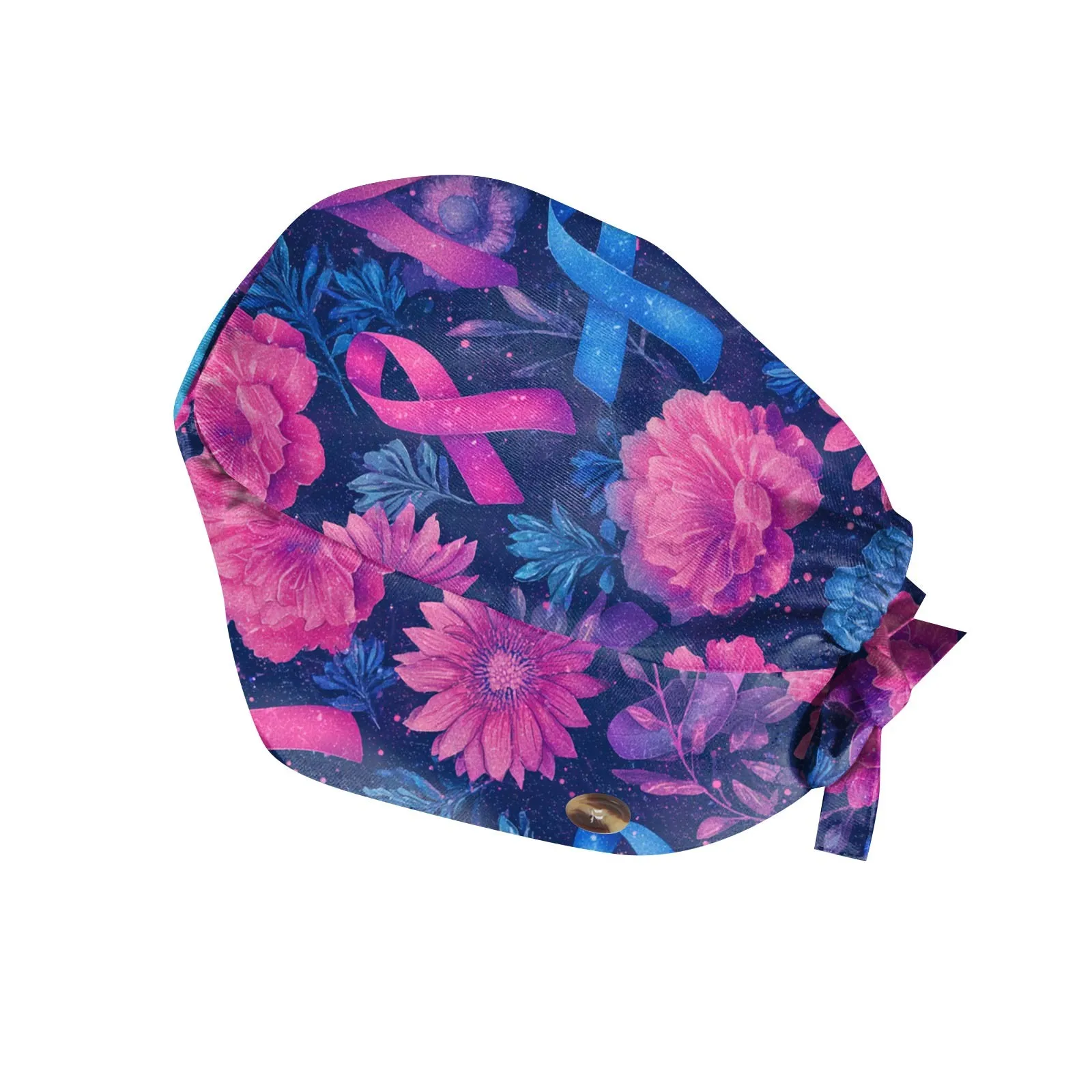 

Pink Ribbon Printing Hats Adjustable Scrub Hat Beauty Salon Working Cap Laboratory Pet Shop Nursing Scrub Cap with Button