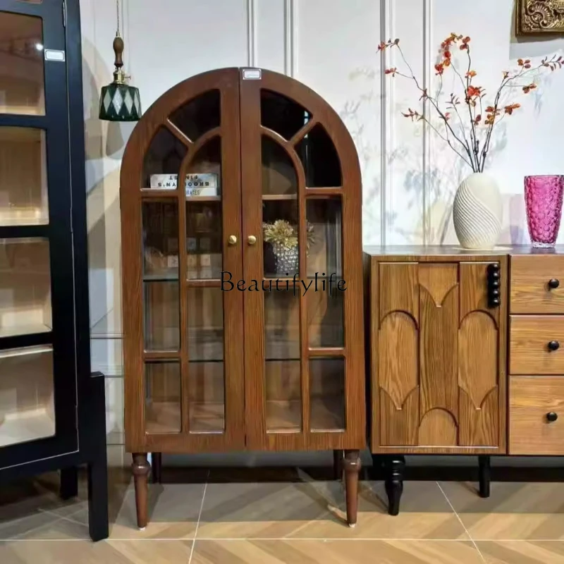 

French retro arched antique wine cabinet glass display decorative cabinet
