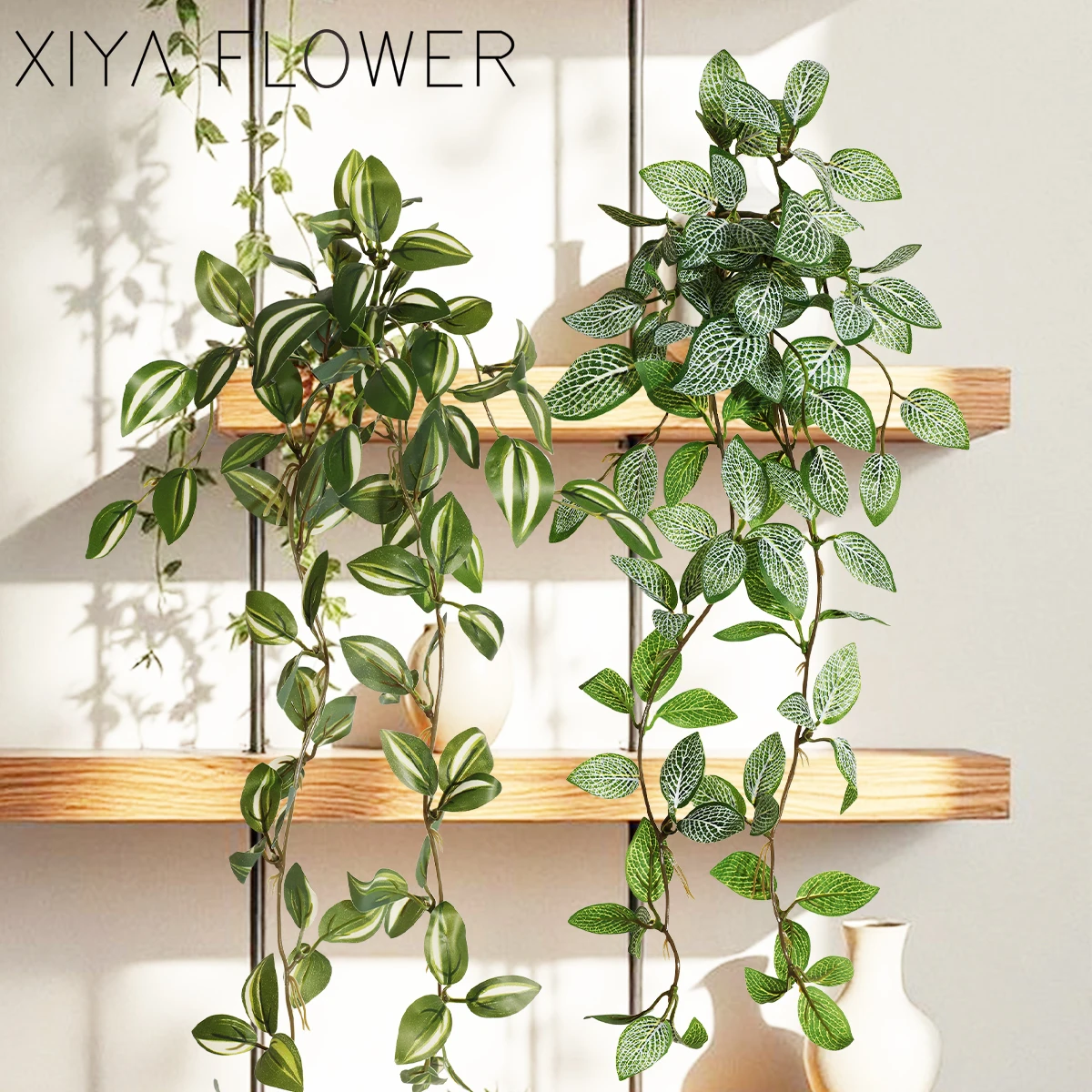 XIYA FLOWER Künstliche Hängende Graspflanze Zebrina Peperomia Fittonia Künstliche Pflanze aus PE-Material für Heim- und Gartendekoration – Detail 1