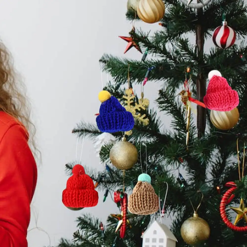 

10pcs DIY Mini Knitting Hats Ornaments Knitting Christmas Mini Knitting Doll Hats Polyester Sewing Crafts Mini Wool Hat