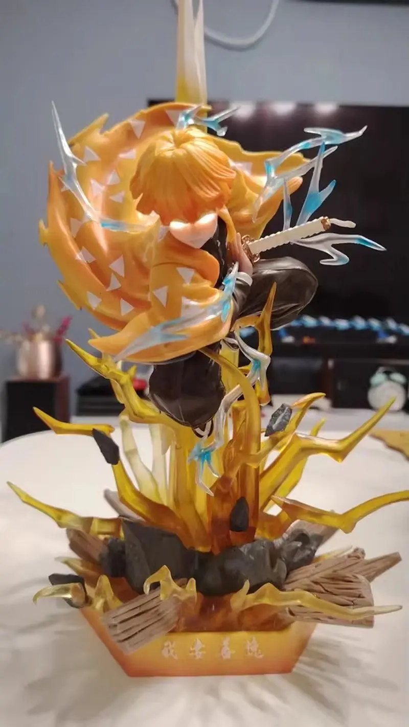 Dämon Slayer Figur Agatsuma Zenitsu Doppelköpfige Luminescable 35 cm Anime Statue Pvc Action Figur Dekoration Modell Spielzeug Geschenk