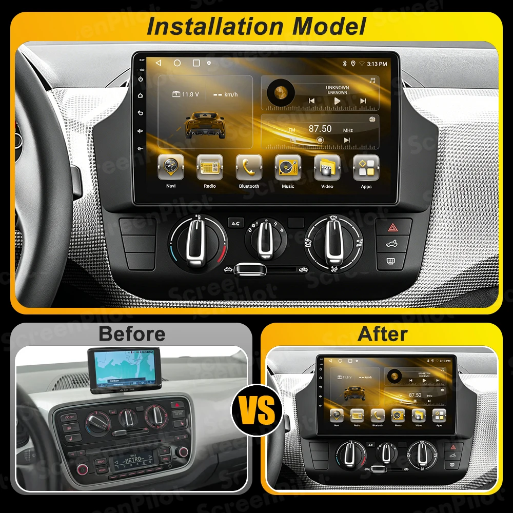 Android 16 For VW Volkswagen UP！2017-2023 Car Radio Stereo Head Unit Multimedia Video Player GPS Navigation 2K QLED 9 Inch RDS