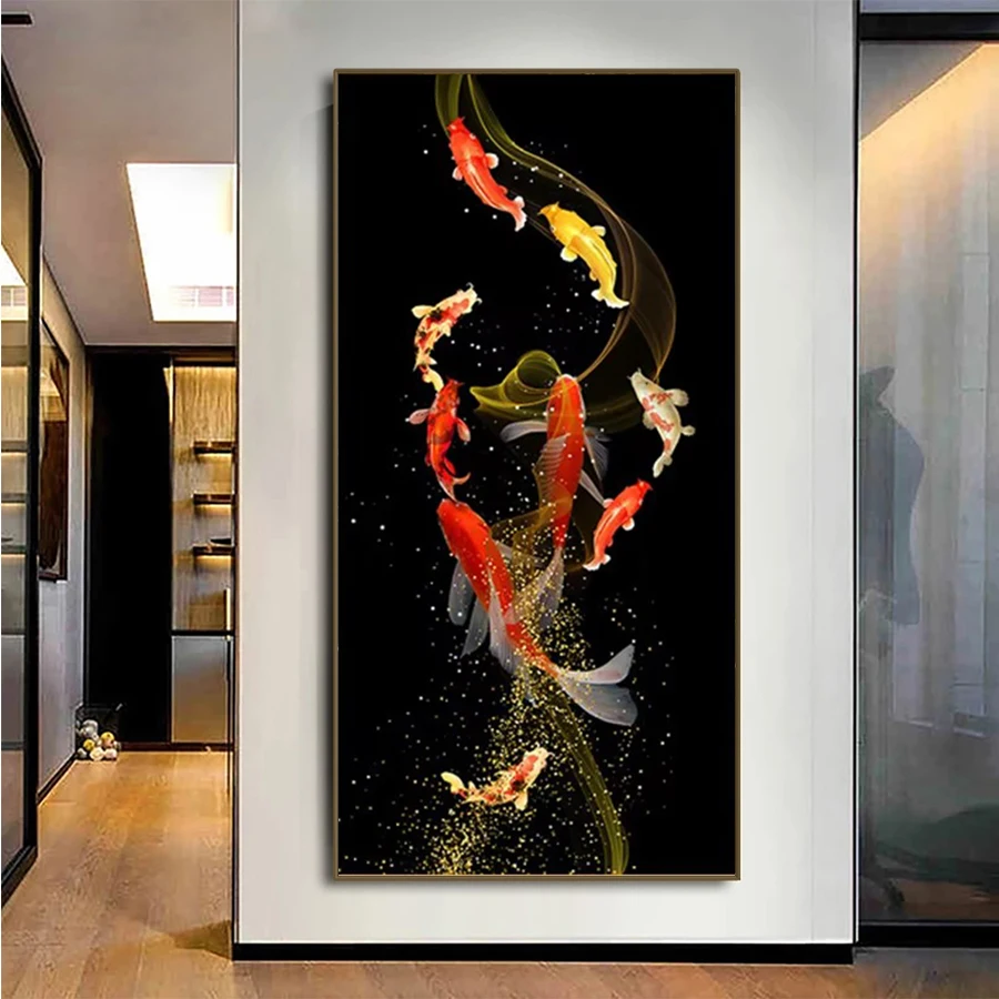 DIY Diamond Painting Golden Koi Fish Feng Shui Carp Pictures Diamond Mosaic Full Drill Embroidery Cross Stitch Handmade Hobby