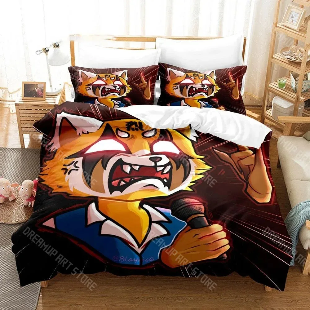 3D Printed Aggretsuko Bedding Set for Boys Girls Duvet Cover And Pillowcase Included Twin Queen King Full Single Double Sizes
