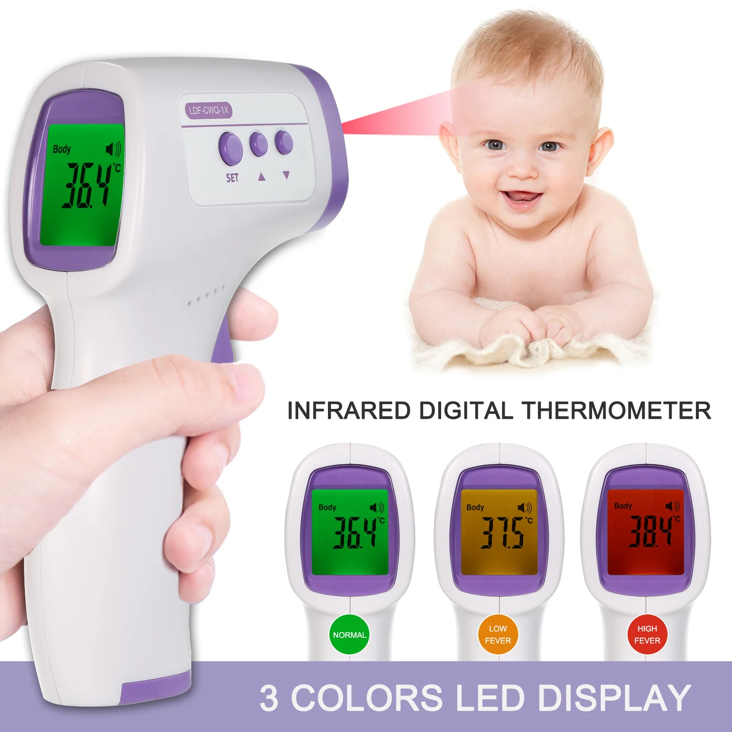 Termómetro infrarrojo Termómetro frontal infrarrojo digital sin contacto Medición de temperatura para niños y adultos