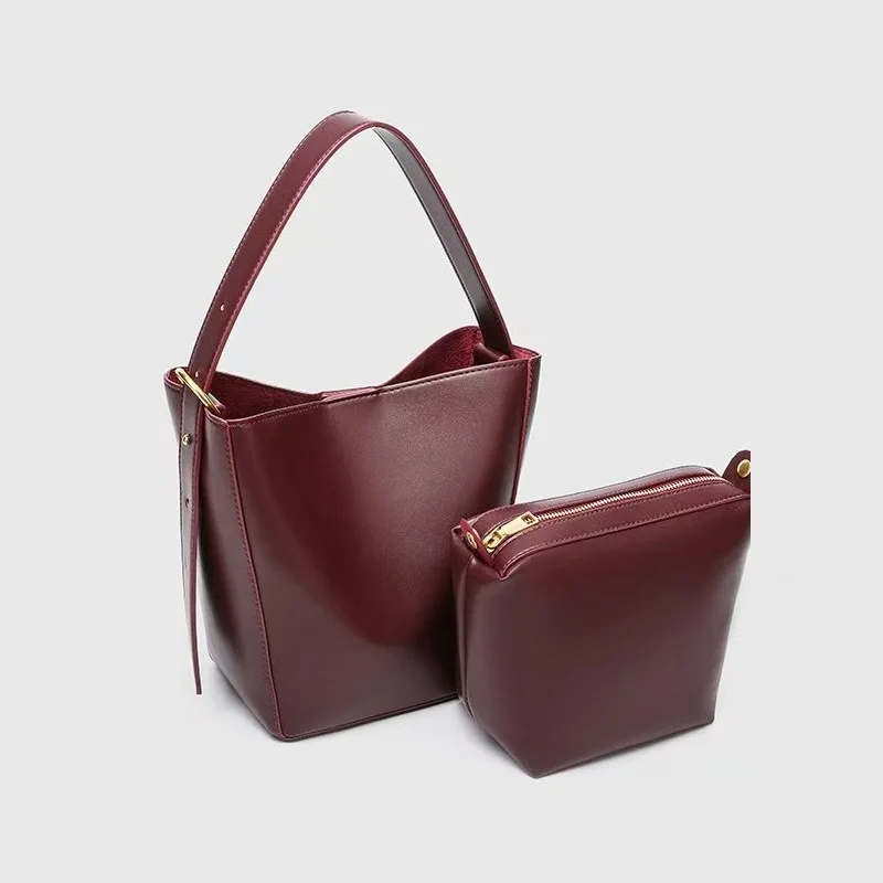 

Fashion Retro PU Leather Bucket Handbag New Autumn Winter Adjustable Shoulder Strap Shoulder Crossbody Bag Female Purse