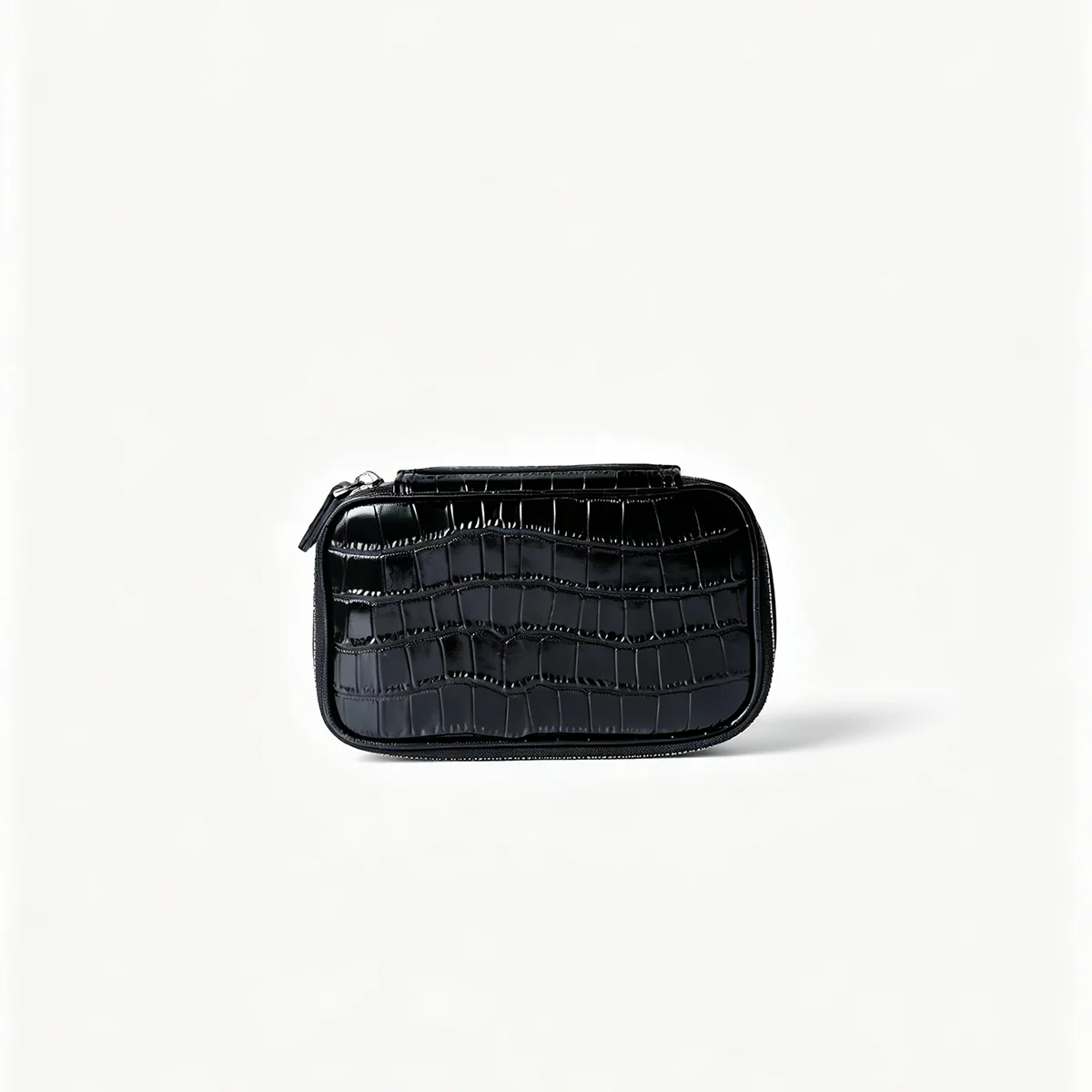 Echtes Leder Krokodil-Prägung Schwarzes Kosmetiktaschen-Set für Damen Toilettenartikel-Organizer Große Kapazität Reise-Make-up-Tasche – Detail 19