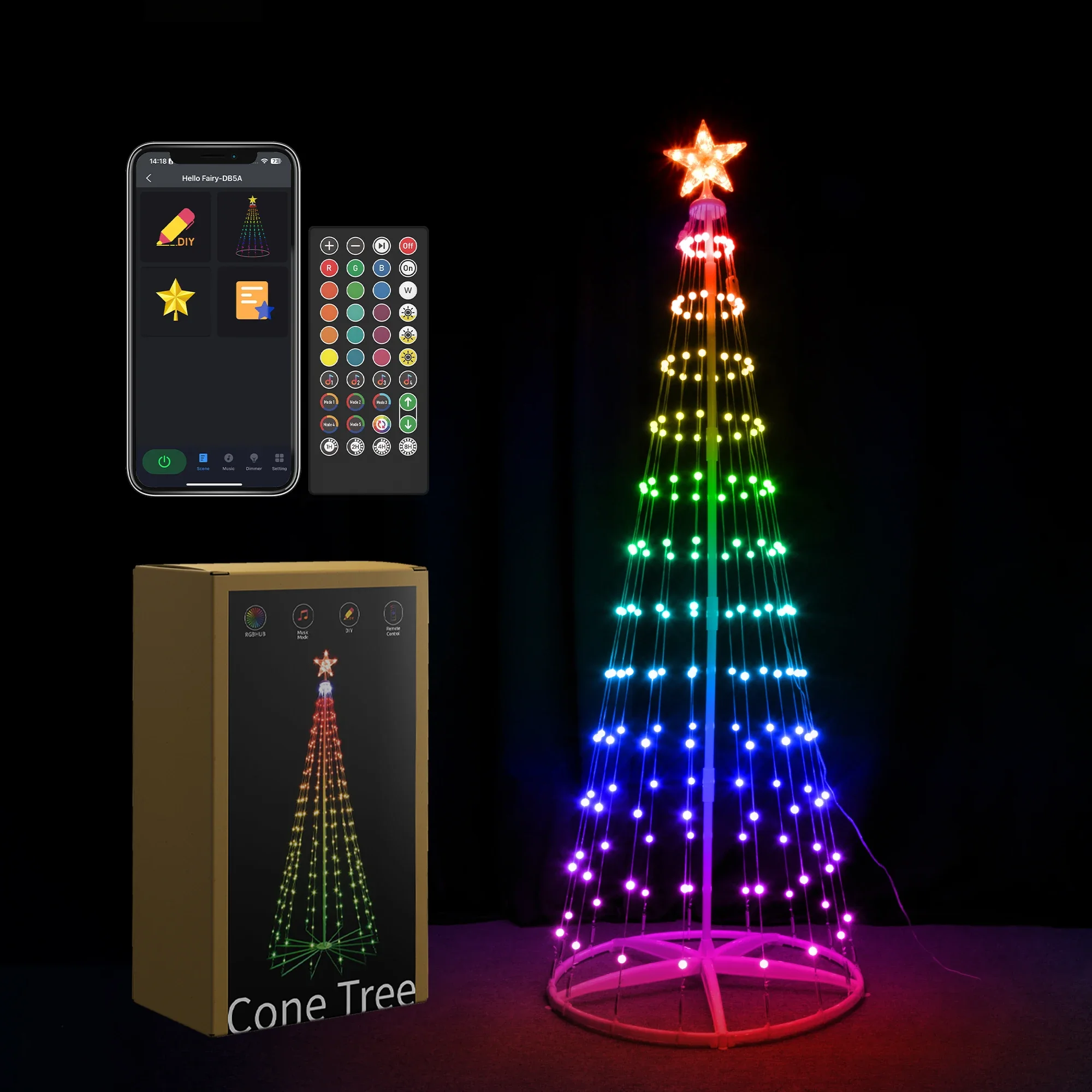 

7ft 2.1m DIY Outdoor Christmas Trees for Yard with 47 Prelit Lights 205 LED Christmas Tree Lights Color Changing Sync Musical