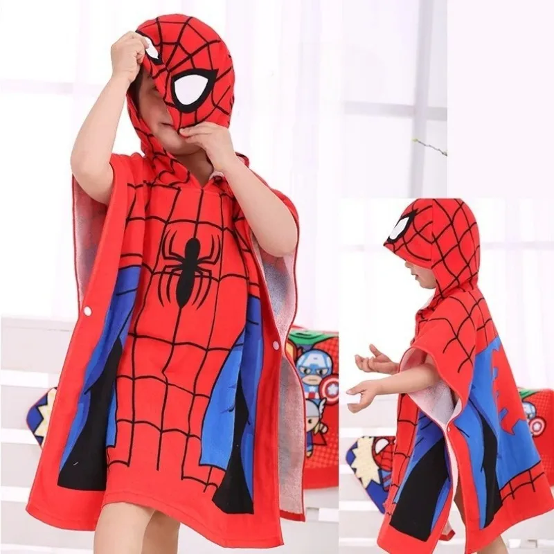 

Marvel Hooded Cloak Bath Towel Avengers Superheroes Spider Man Soft Cotton Absorb Water Bathe Washcloth Baby Kids Beach Towel