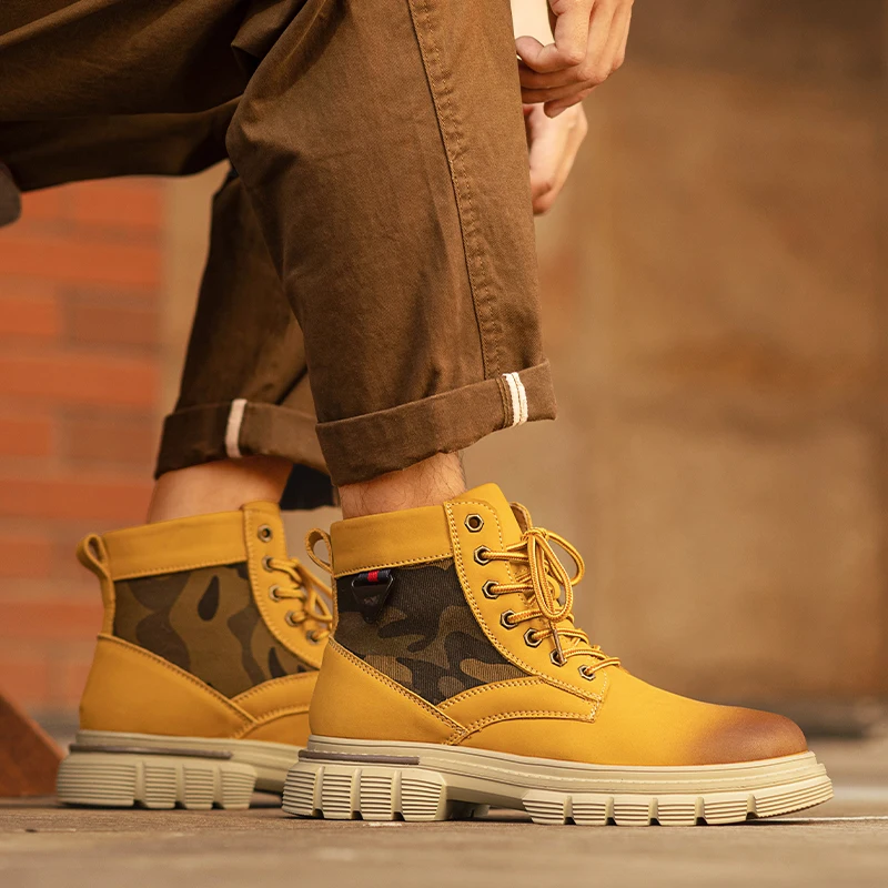 Men's Autumn High-Top British Style Retro Work Boots Men's Outdoor Hiking Retro Genuine Leather Motorcycle Boots