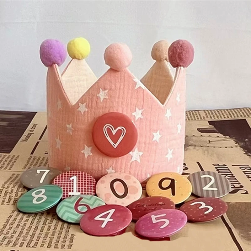 Kids Birthday Muslin Cotton Cloth Themed Party Birthday Hat with Interchangeable Numbers 1-9 for Party Decoration