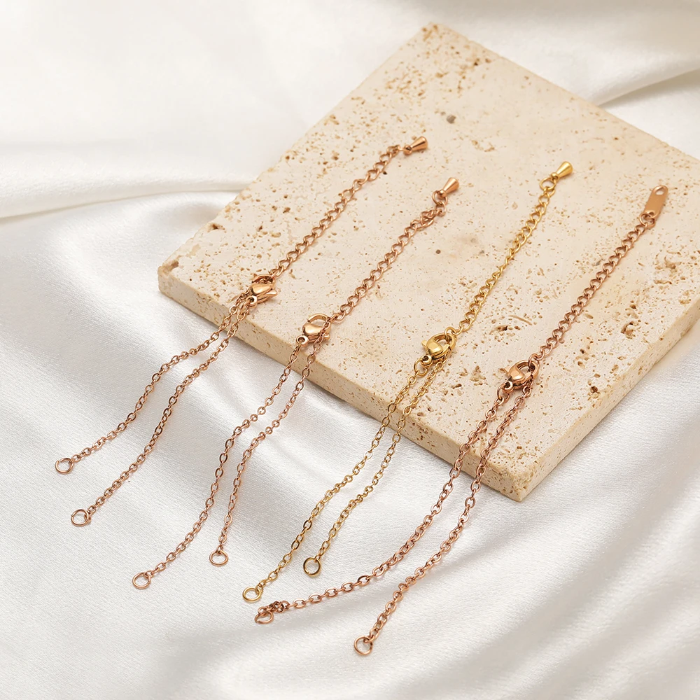 5pcs Stainless Steel Adjustable Flat Chains with Extension Chain Bracelets Anklets Connector Pendant DIY Handmade Jewelry Making