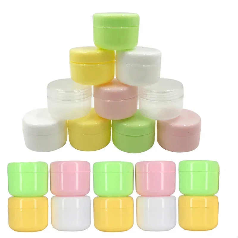10 sztuk 10g-100g okrągłe plastikowe słoiki kosmetyczne z zakręcanymi pokrywkami i wkładkami pojemniki na próbki balsamu do makijażu balsam do ust kremy do twarzy
