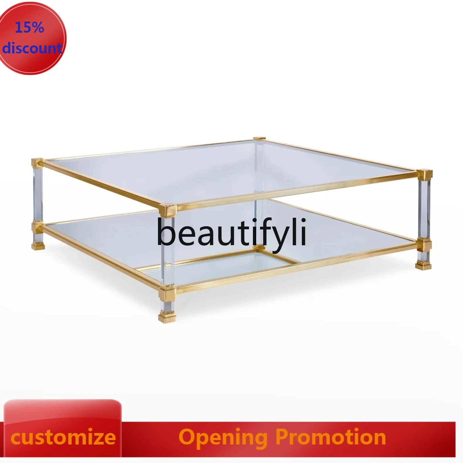 

Acrylic Transparent Coffee Table Light Luxury Tempered Glass Stainless Steel french Coffee Table G1218