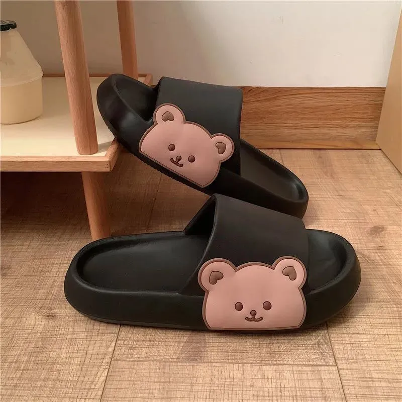 

Женские и мужские летние шлепанцы для пар, пляжные сандалии, милые мультяшные тапочки, шлепанцы на толстой подошве, домашняя обувь для ванной и душа