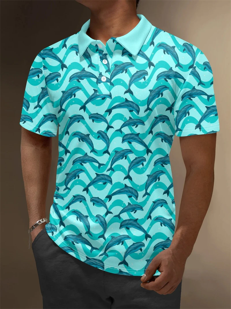 

Men's Fashion Sea Animal Colorful 3D Printed Polo Shirt Marine Life Design Oversized Short Sleeve Summer Lapel Top