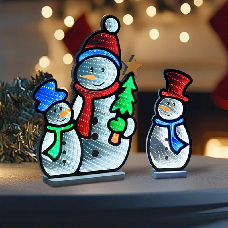 クリスマス-2個入り-雪だるま-3d-インフィニティミラー-トンネルライト-壁飾り-クリスマスパーティー-寝室-店舗-ウィンドウ-ホーム用