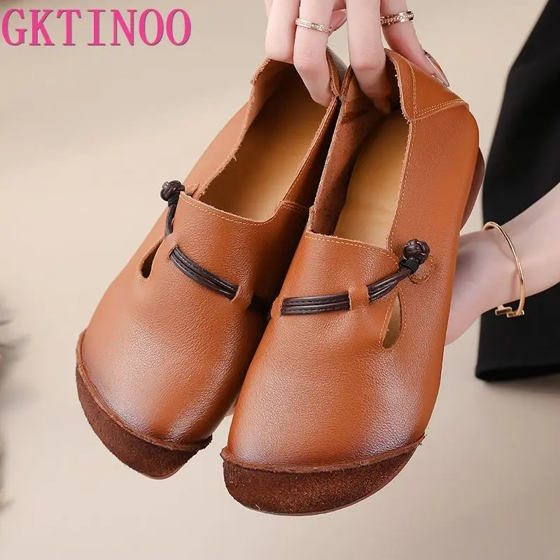 GKTINOO 2024 Fashion Ethnic Women Shoes Spring Autumn Single Shoes Genuine Leather Soft Sole Retro Casual Flat Shoes Platform