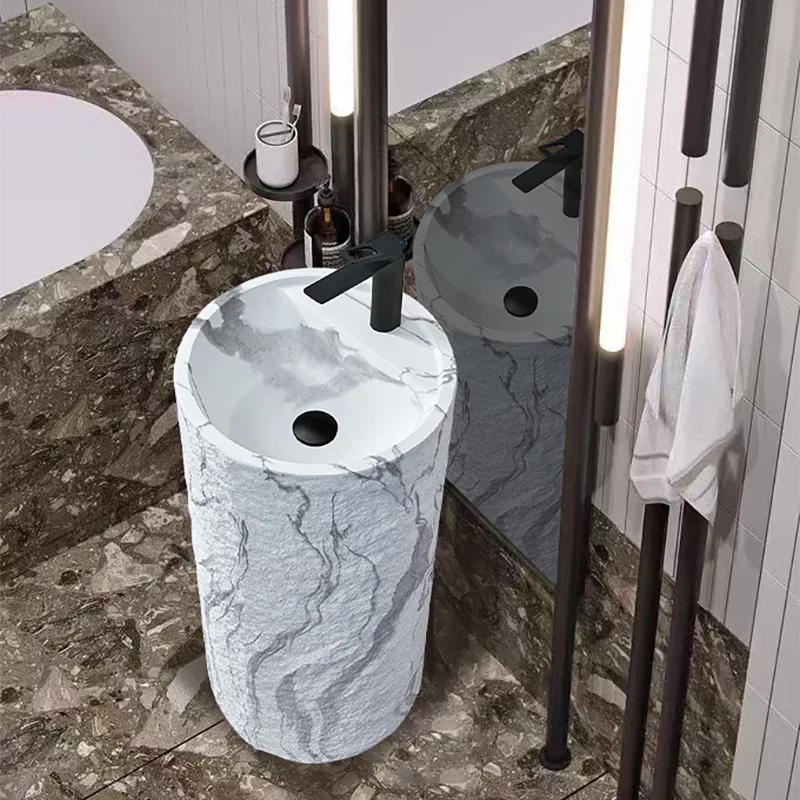 

XL Freestanding Round Artistic Washbasin with Integrated Pedestal Artificial Stone Basin