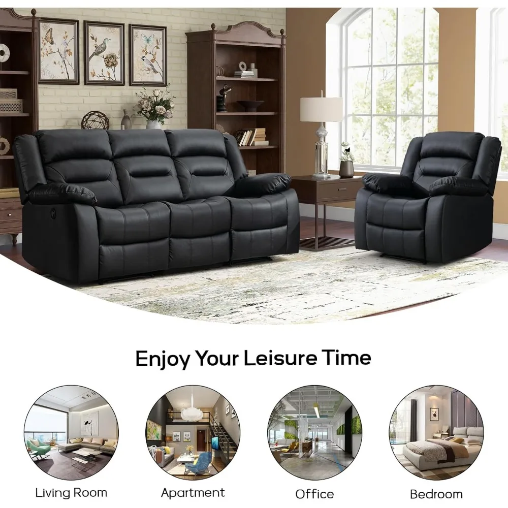 طقم أريكة كرسي كرسي من الجلد الصناعي مكون من 3 مقاعد، طقم أريكة كرسي أريكة كهربائي للاستلقاء، (كرسي + أرائك)