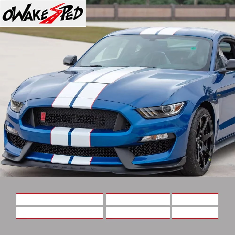 

Для Ford Mustang 2015-2018 комплекты кузова автомобиля наклейка переключения передач гоночные полосы раллийный капот виниловые 3 шт. наклейки и наклейки на автомобиль