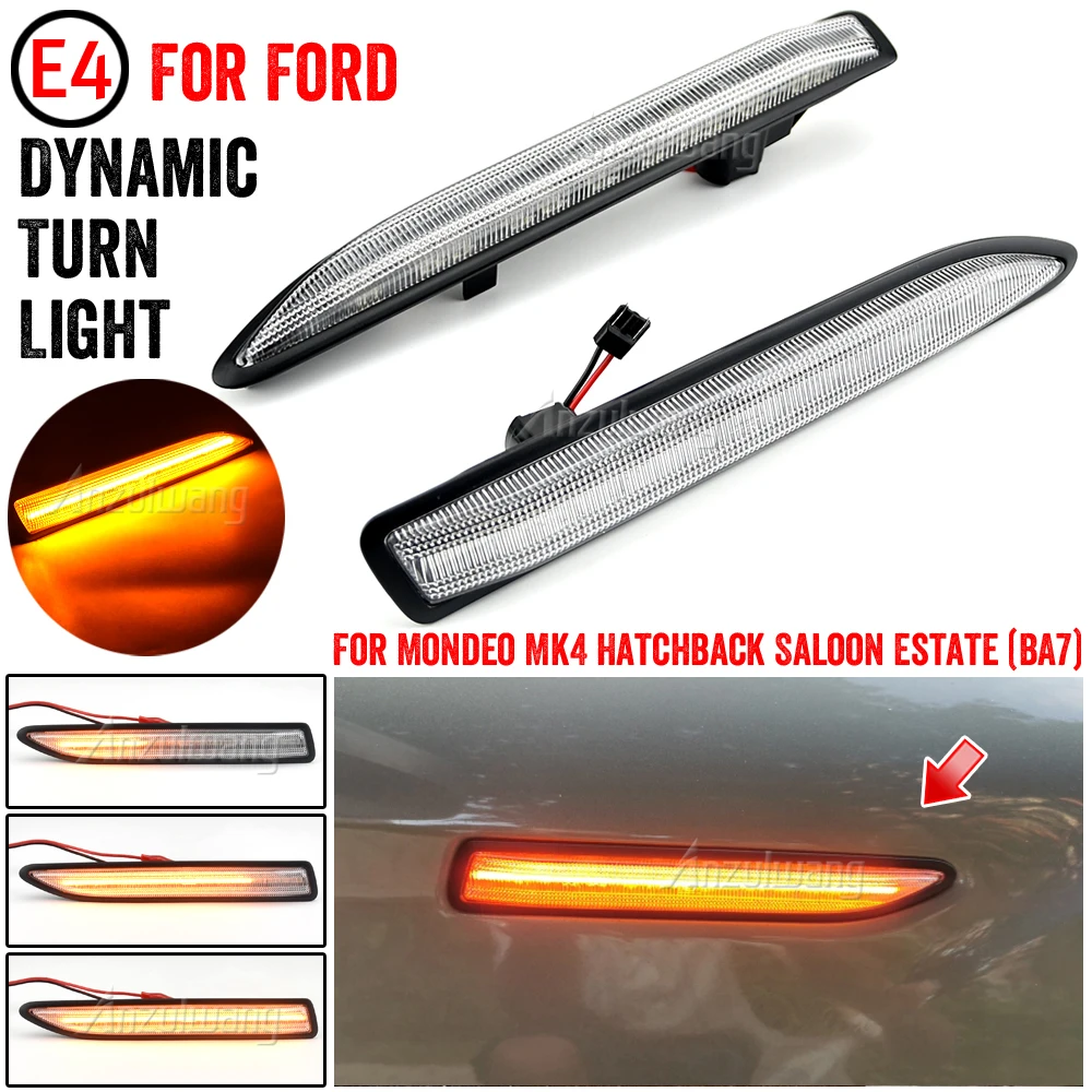 

2X For Ford Mondeo Mk4 Hatchback Saloon Estate(BA7)2007 2008 2010-2015 Smoke lens Dynamic LED Side Marker Light Turn Signal Lamp