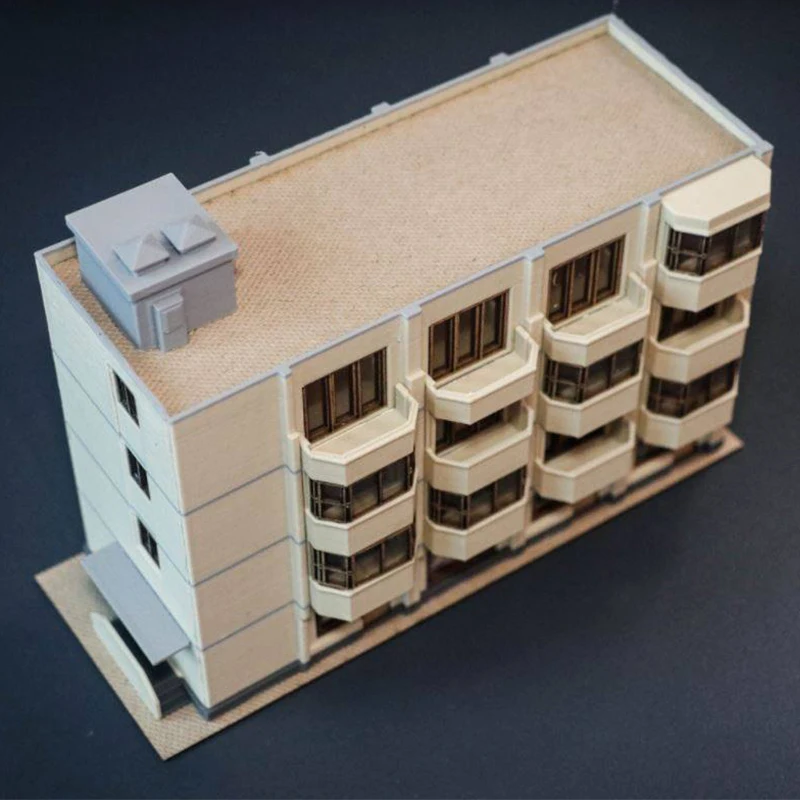 N-Maßstab DIY Gebäudemodell Architektur Vierstöckiges Gewerbe- und Wohngebäude für Stadtszene Mikrolandschaft 1 Set